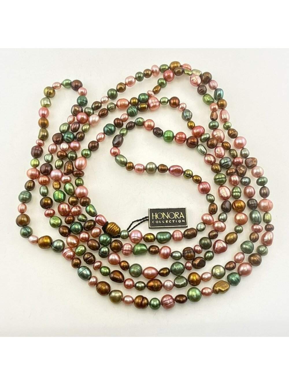 Honora Pearl Necklace Pink Green Brown Long 78" Ringed Opera Flapper